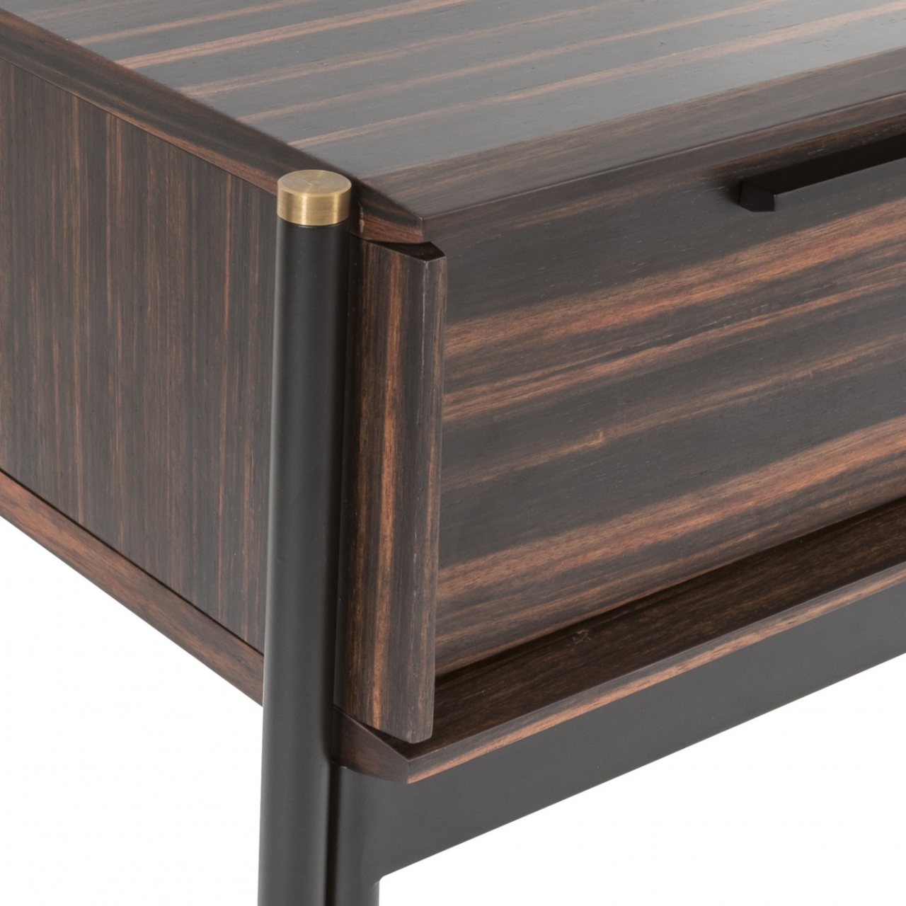 Bali Ebony Brown Wood & Gold Bedside Table | 1 Drawer